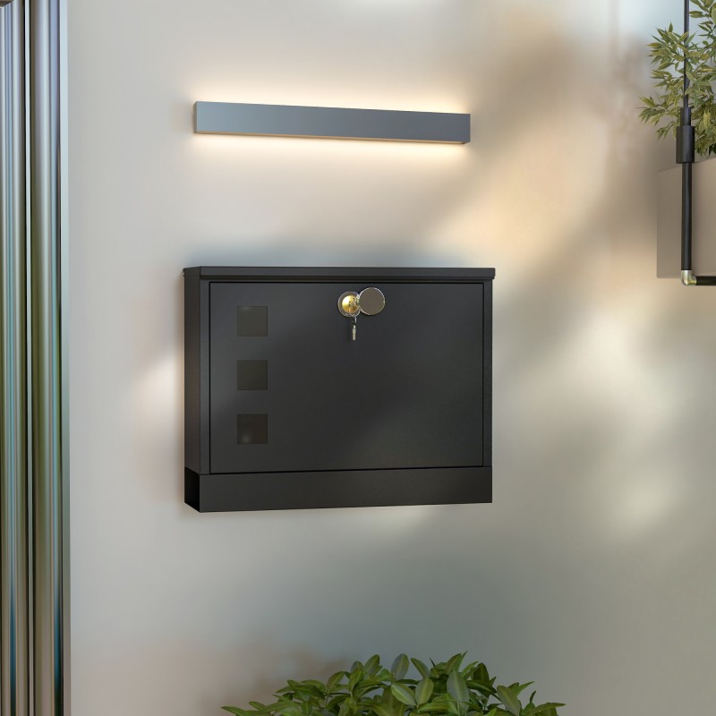 Γραμματοκιβώτιο μεταλλικό γραμματοκιβώτιο, μοντέρνο, με δυνατότητα κλειδώματος, 36,5 x 11,5 x 29 cm, μαύρο