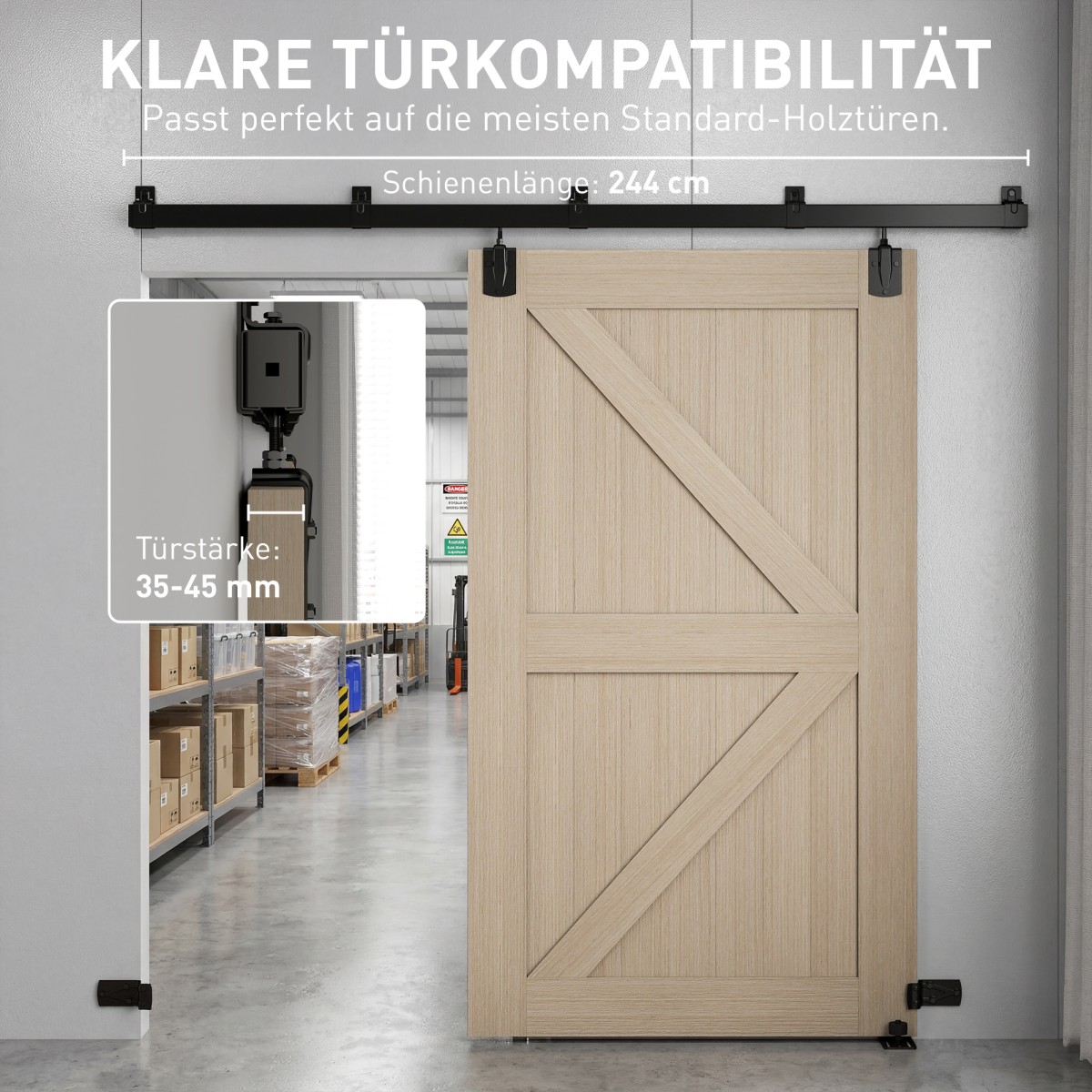 Σετ Σετ Συρόμενης Πόρτας Βαρέως 244cm Μαύρο για Μονές Πόρτες