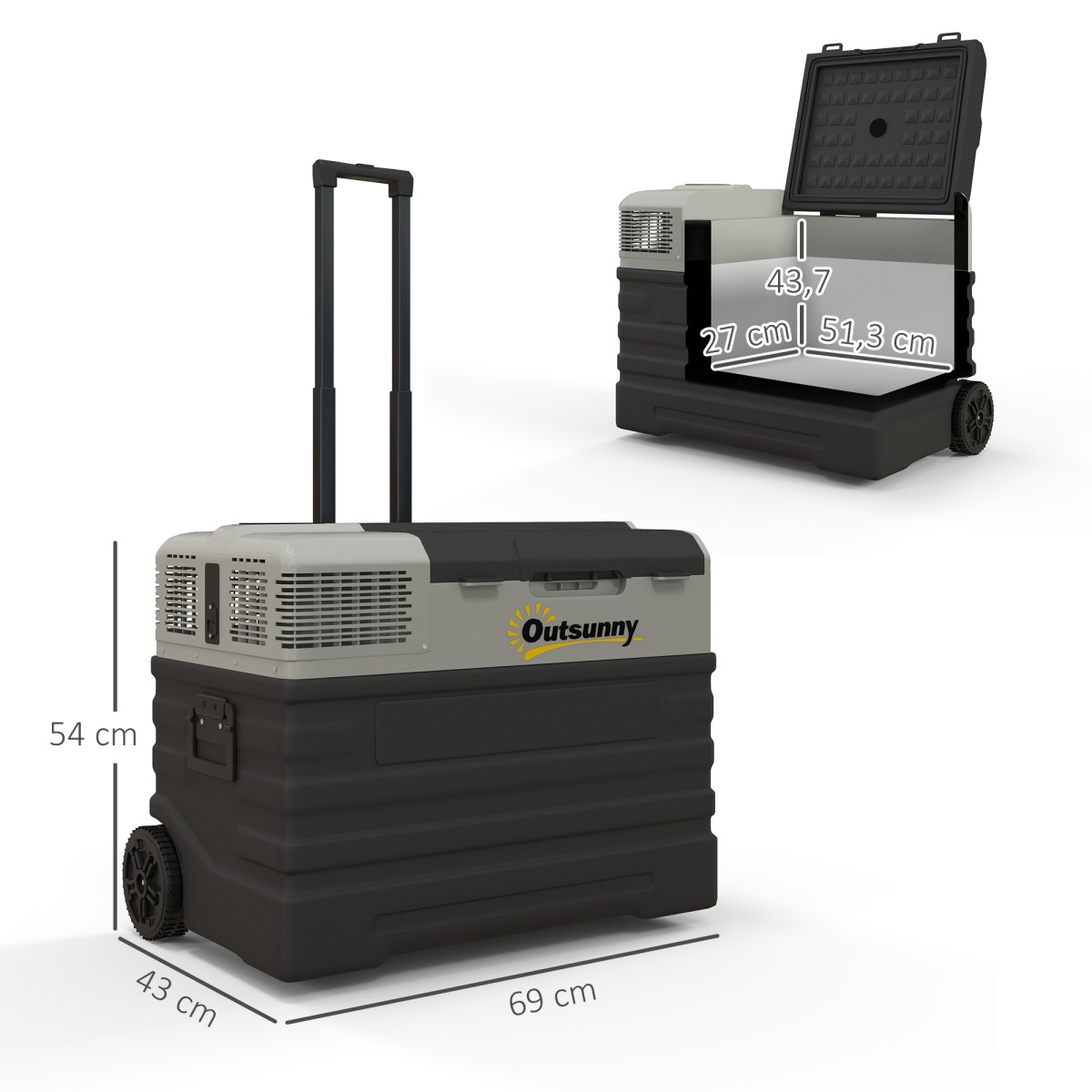 Ψυγείο αυτοκινήτου, cool box, κινητό, 56L -20℃ έως 20℃, 69x43x54cm, μαύρο/γκρι