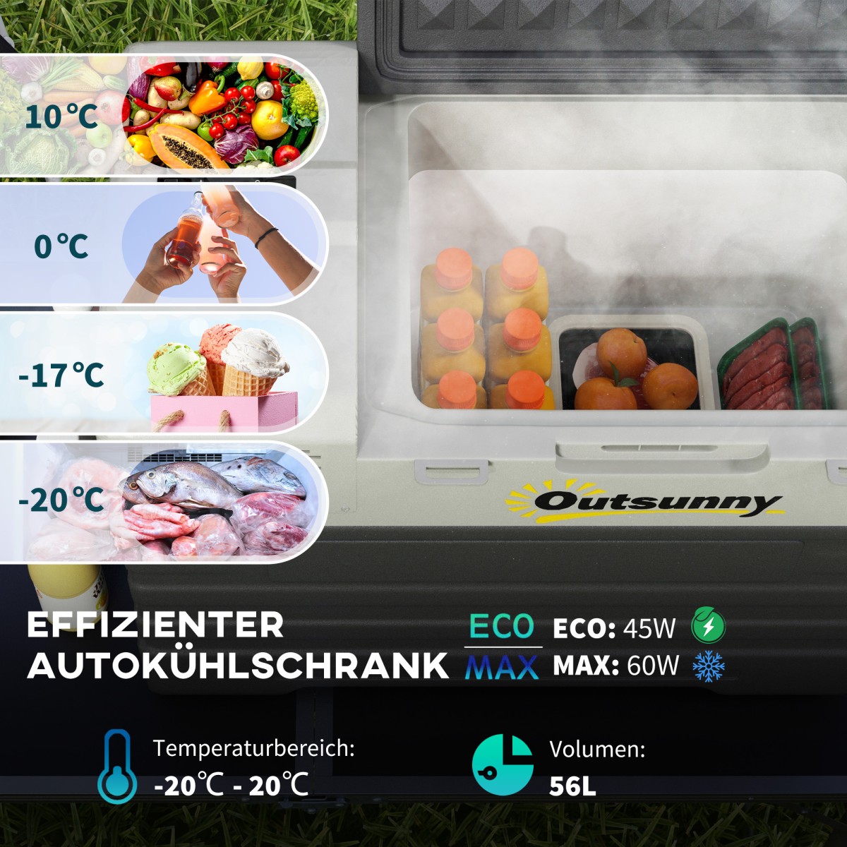 Ψυγείο αυτοκινήτου, cool box, κινητό, 56L -20℃ έως 20℃, 69x43x54cm, μαύρο/γκρι