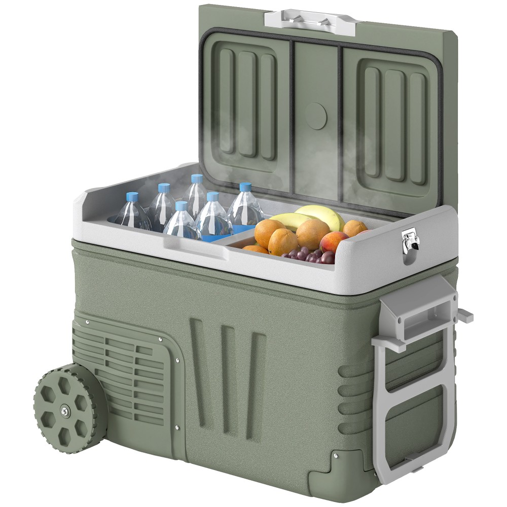 Ψυγείο 33L Camping Travel Cooler Φορητό ψυγείο αυτοκινήτου με 2 διαμερίσματα και ρόδες πλαστικό πράσινο
