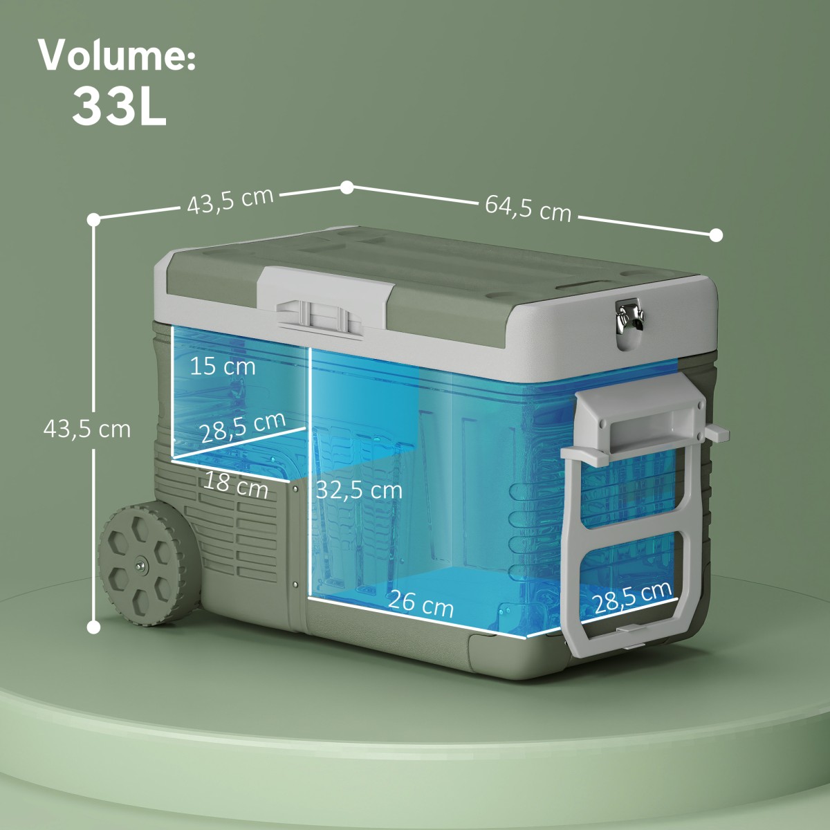 Ψυγείο 33L Camping Travel Cooler Φορητό ψυγείο αυτοκινήτου με 2 διαμερίσματα και ρόδες πλαστικό πράσινο