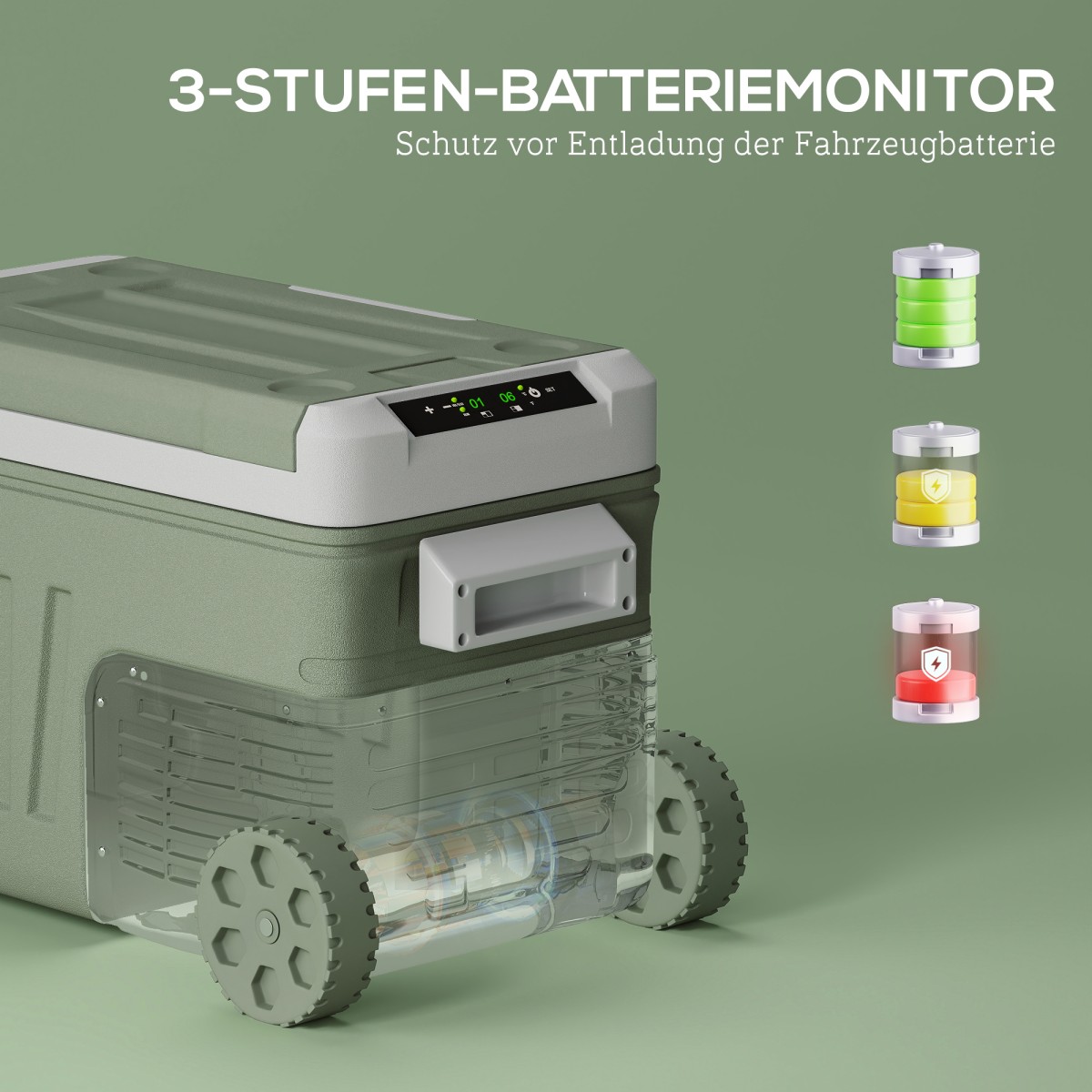 Ψυγείο 33L Camping Travel Cooler Φορητό ψυγείο αυτοκινήτου με 2 διαμερίσματα και ρόδες πλαστικό πράσινο