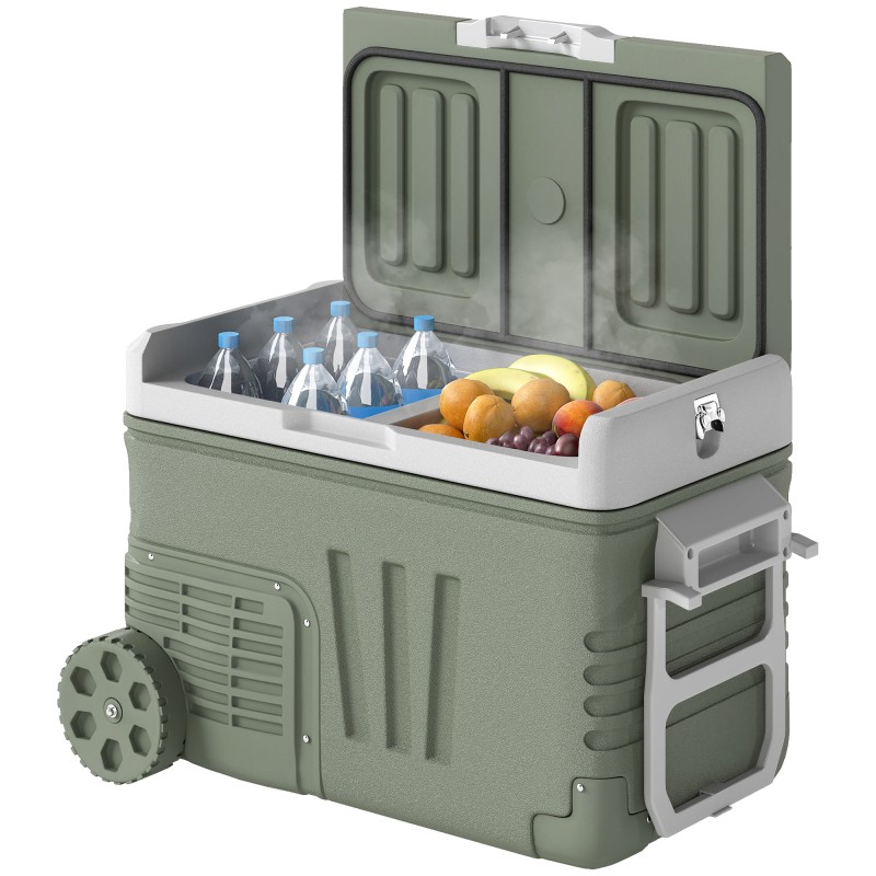 Ψυγείο 33L Camping Travel Cooler Φορητό ψυγείο αυτοκινήτου με 2 διαμερίσματα και ρόδες πλαστικό πράσινο