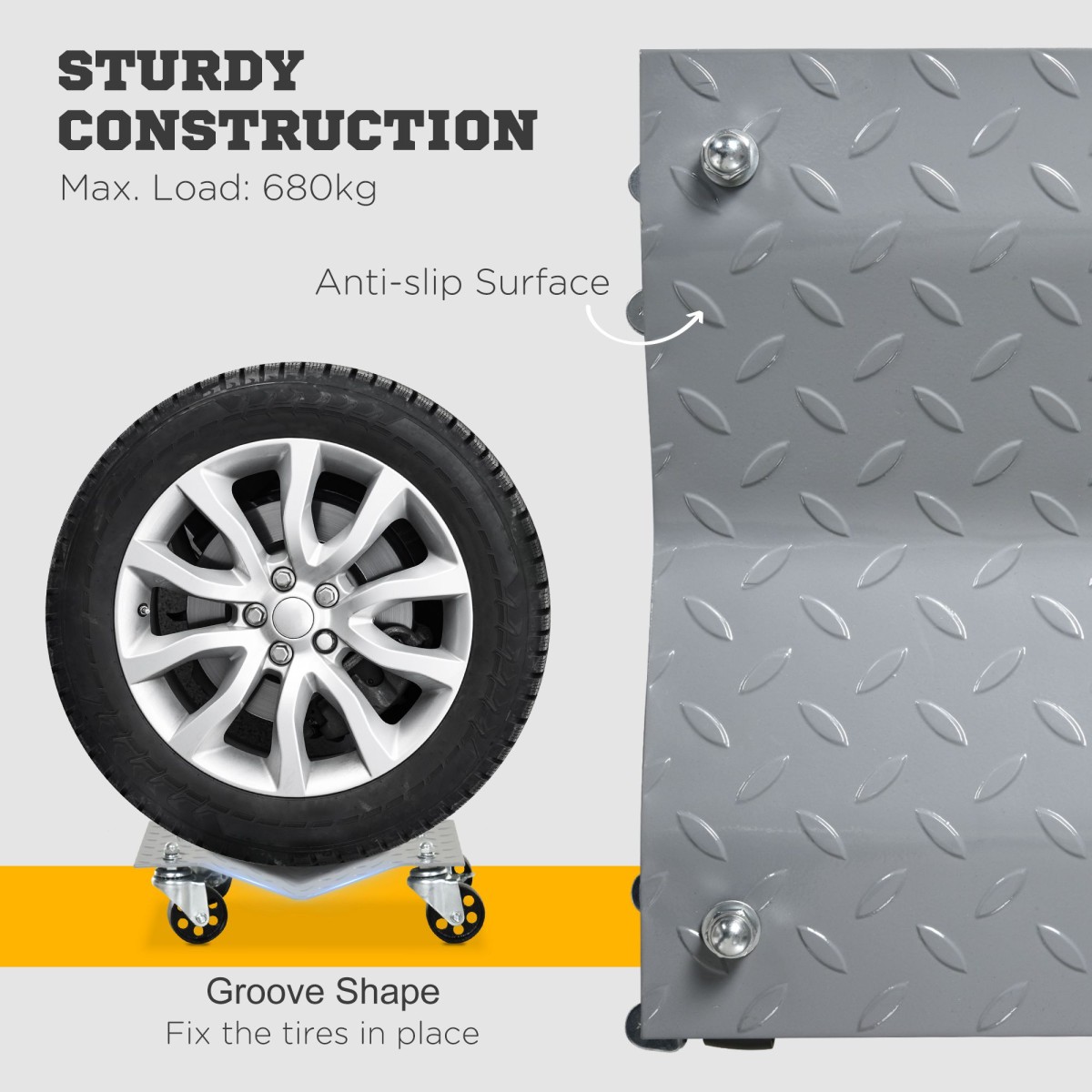 Jack 2 τεμαχίων Maneuvering Aid Tire Changing Jack with 4 Wheels for Car Grey 40,5L x 30W x 13,5H cm