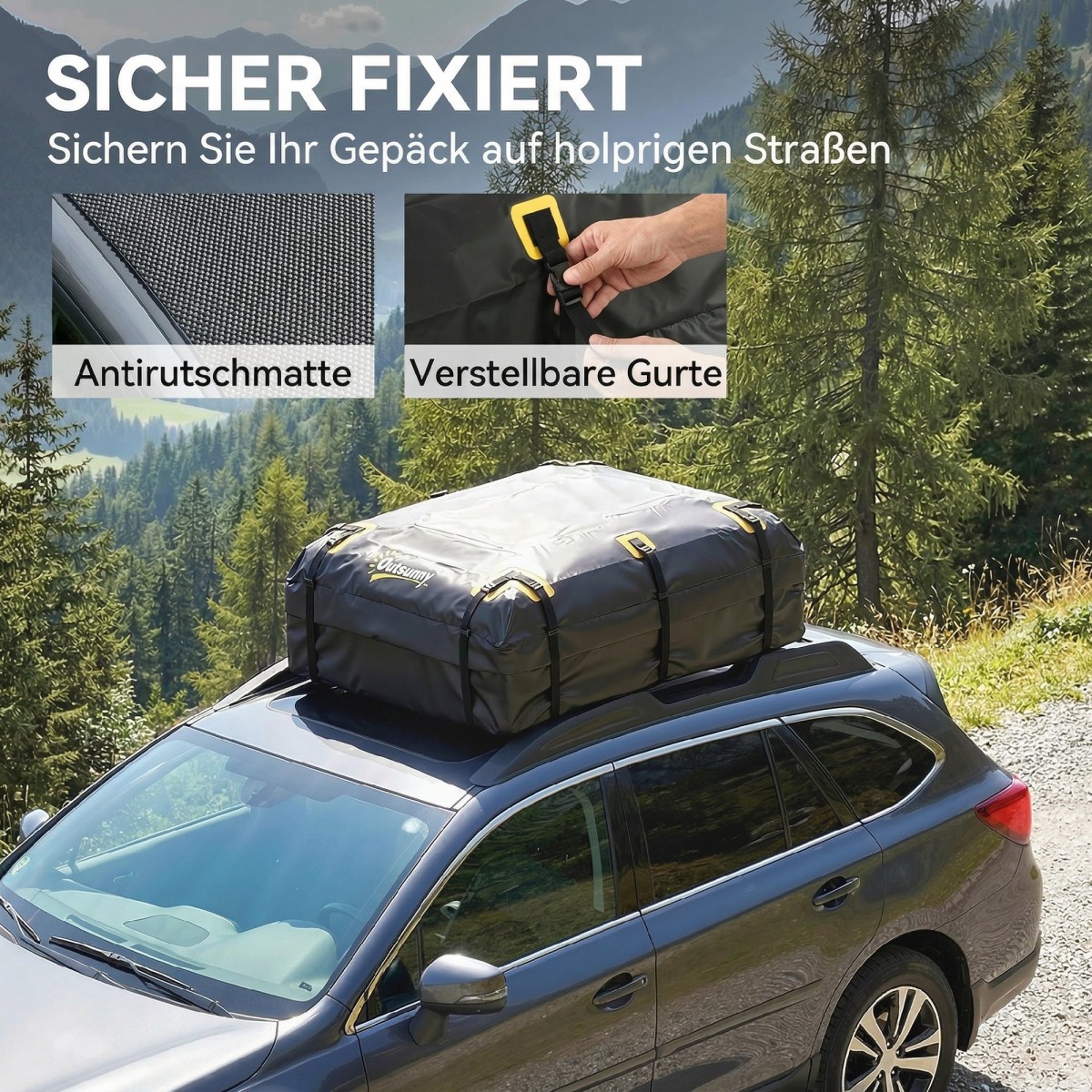 Car Roof Box 21 κυβικά πόδια Πτυσσόμενη αδιάβροχη σχάρα οροφής με αντιολισθητικό χαλάκι 10 ιμάντες βαρέως τύπου 6 γάντζοι πόρτας
