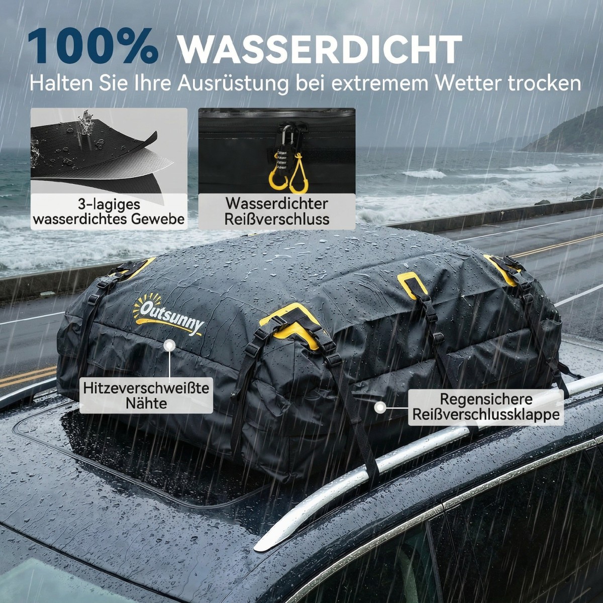 Car Roof Box 21 κυβικά πόδια Πτυσσόμενη αδιάβροχη σχάρα οροφής με αντιολισθητικό χαλάκι 10 ιμάντες βαρέως τύπου 6 γάντζοι πόρτας