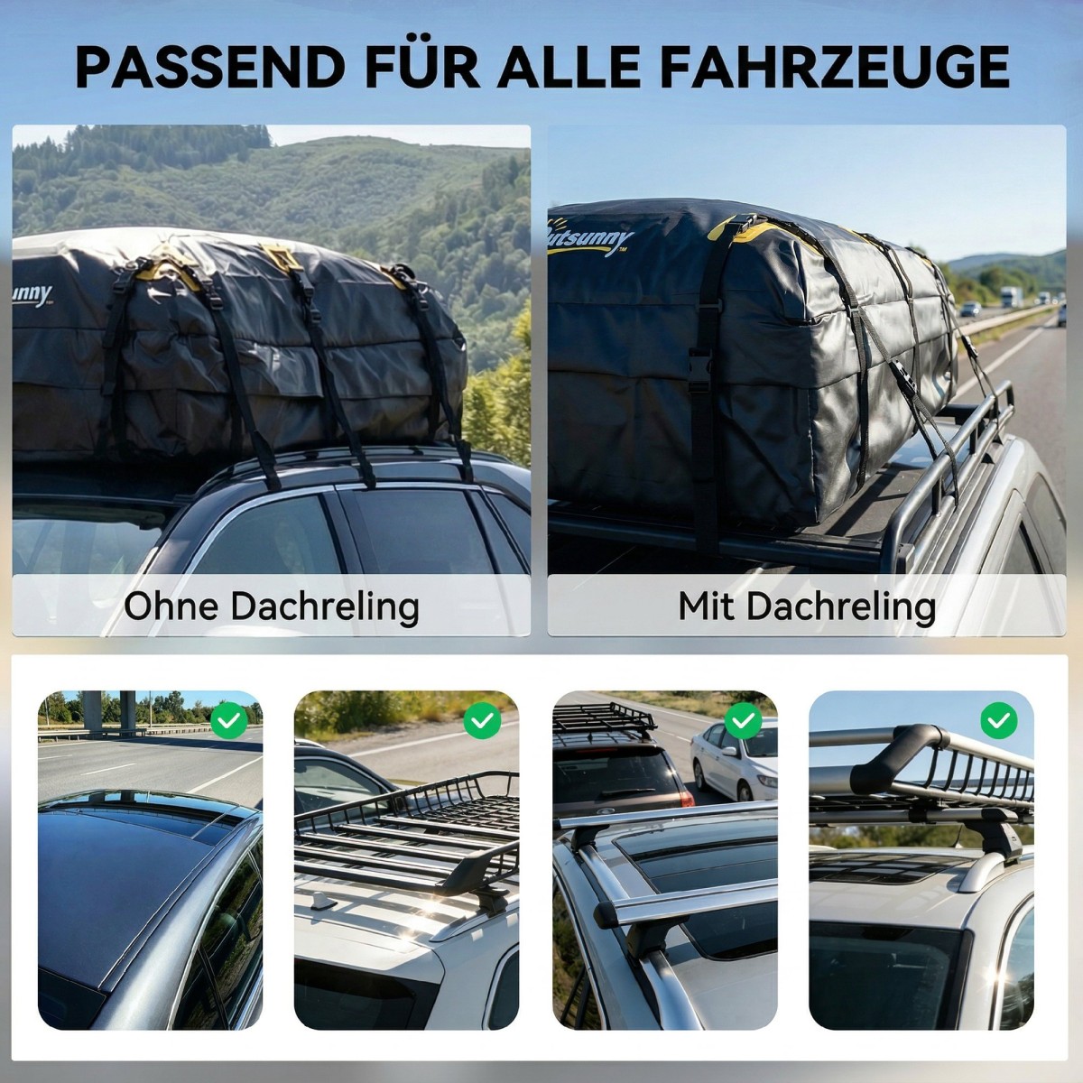 Car Roof Box 21 κυβικά πόδια Πτυσσόμενη αδιάβροχη σχάρα οροφής με αντιολισθητικό χαλάκι 10 ιμάντες βαρέως τύπου 6 γάντζοι πόρτας