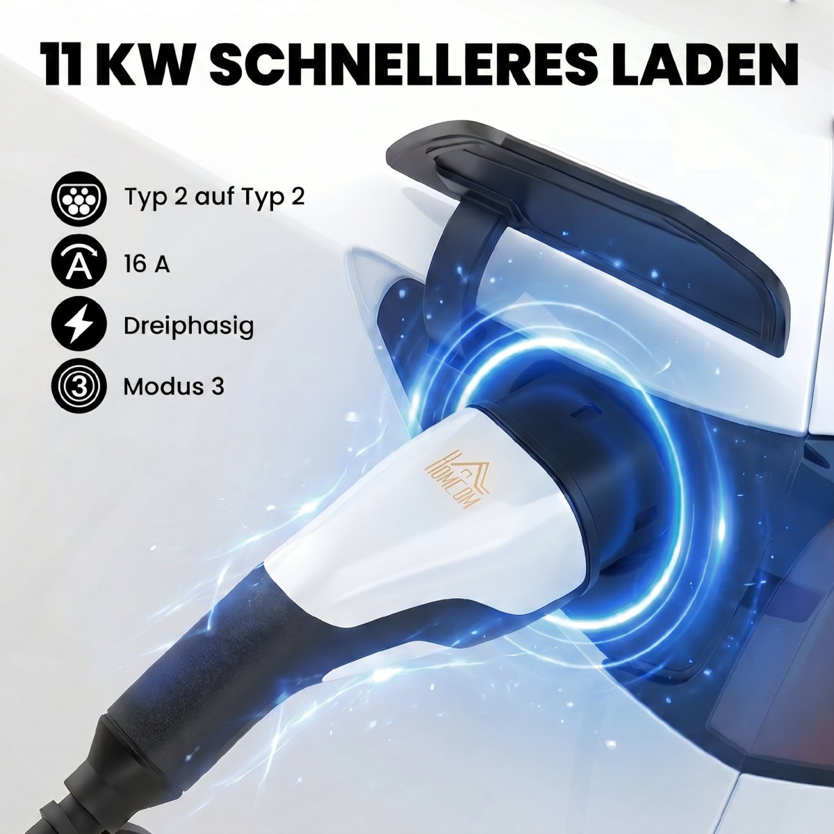 Καλώδιο φόρτισης EV τύπου 2, 11kW, 16A, Mode 3, 3-Phase, 5m - Καλώδιο επέκτασης για ηλεκτρικά αυτοκίνητα και plug-in υβριδικά