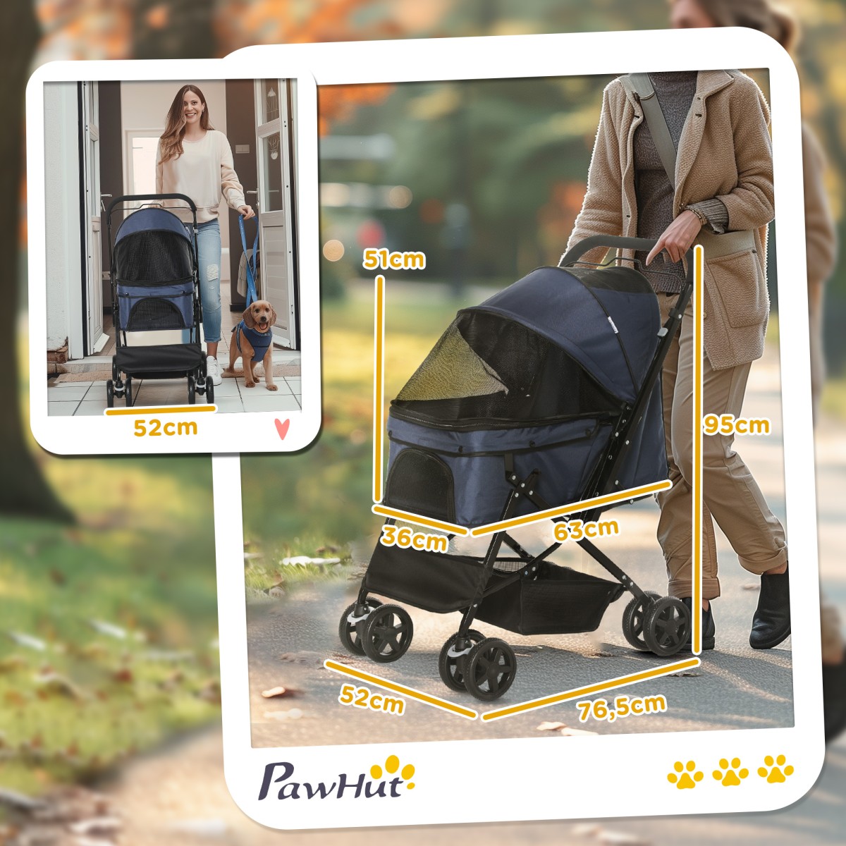 Καρότσι σκύλου σκύλος καροτσάκι έως 10 κιλά ρυθμιζόμενος θόλος πτυσσόμενο καλάθι δαπέδου 2 φρένα λουρί ασφαλείας μπλε