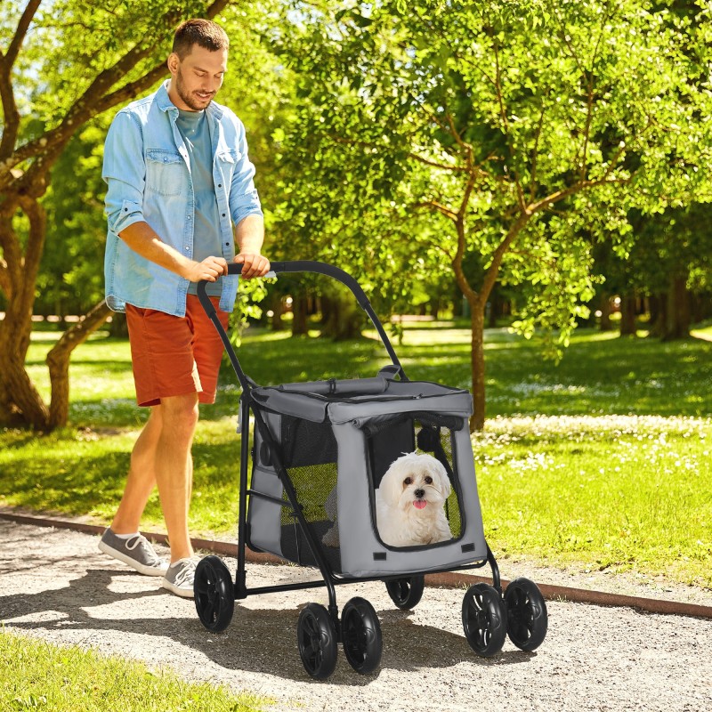 Dog Buggy Dog Cart έως 20 kg Πτυσσόμενες 3 πλαϊνές τσέπες 102 cm x 62 cm x 105 cm Γκρι