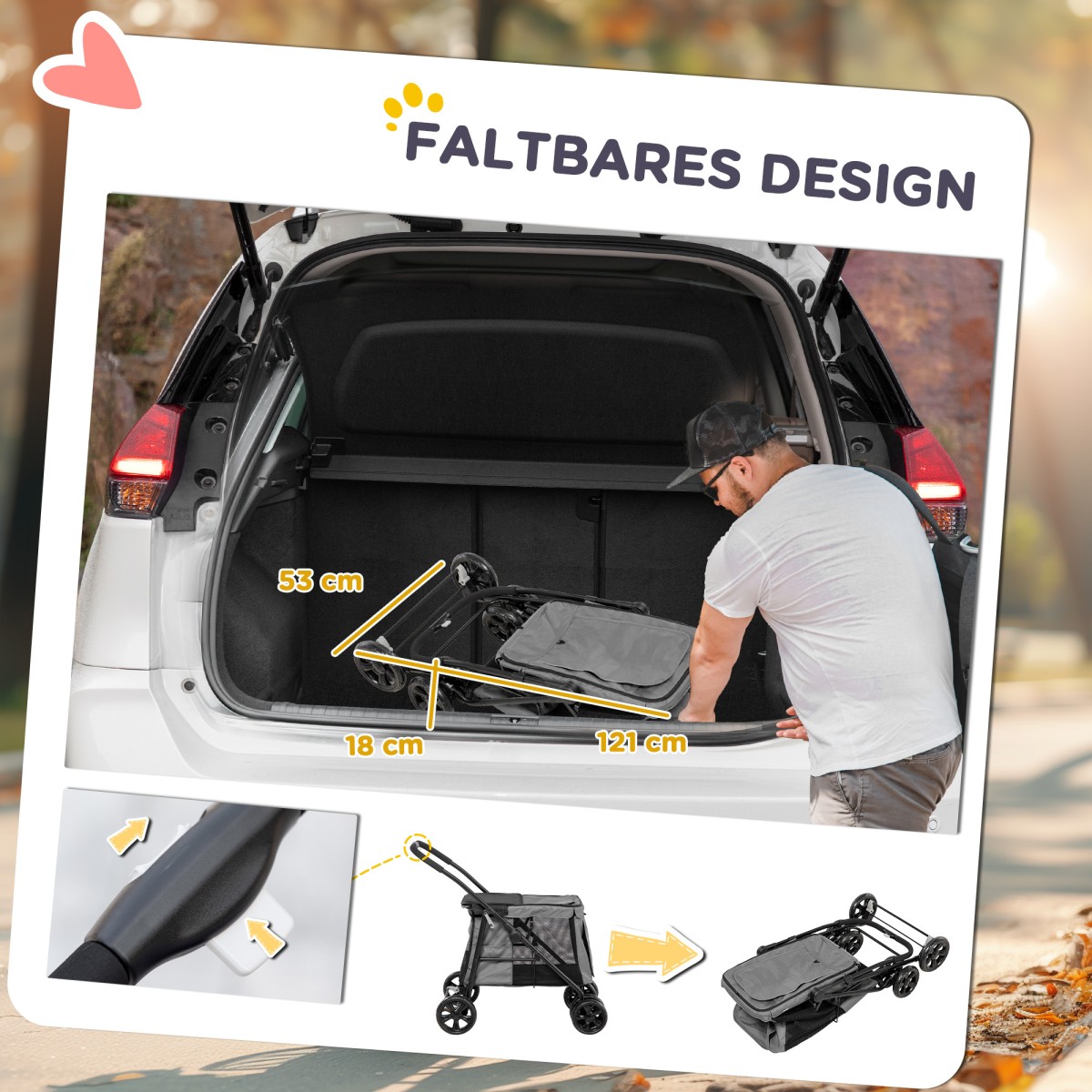 Dog Buggy Dog Cart έως 20 kg Πτυσσόμενες 3 πλαϊνές τσέπες 102 cm x 62 cm x 105 cm Γκρι