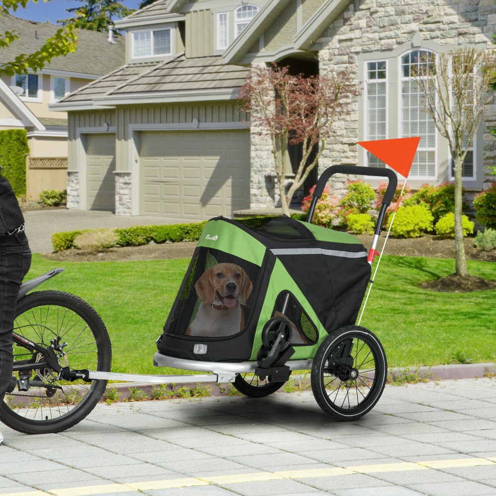 2 σε 1 ρυμουλκούμενο ποδηλάτου σκύλου buggy dog ​​· jogger έως 20 kg 2 ανακλαστήρες 1 λουρί ασφαλείας 150 x 68 x 95 cm πράσινο