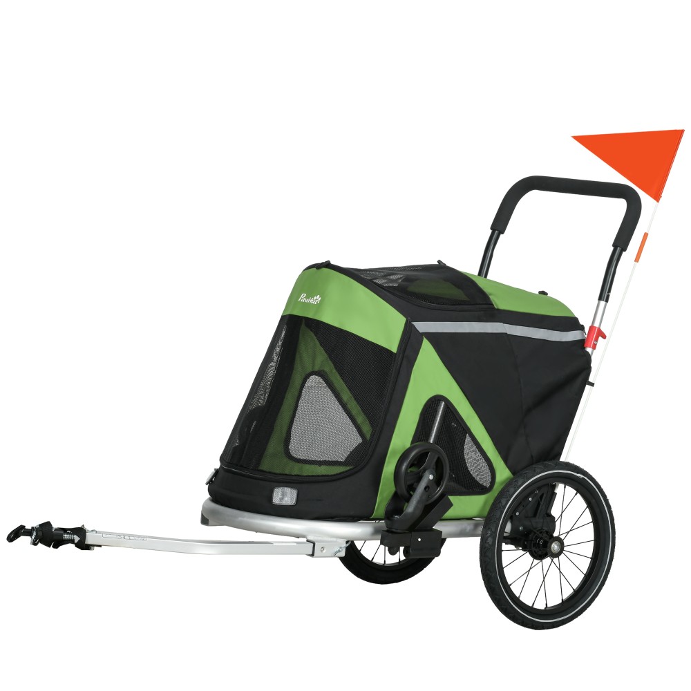 2 σε 1 ρυμουλκούμενο ποδηλάτου σκύλου buggy dog ​​· jogger έως 20 kg 2 ανακλαστήρες 1 λουρί ασφαλείας 150 x 68 x 95 cm πράσινο