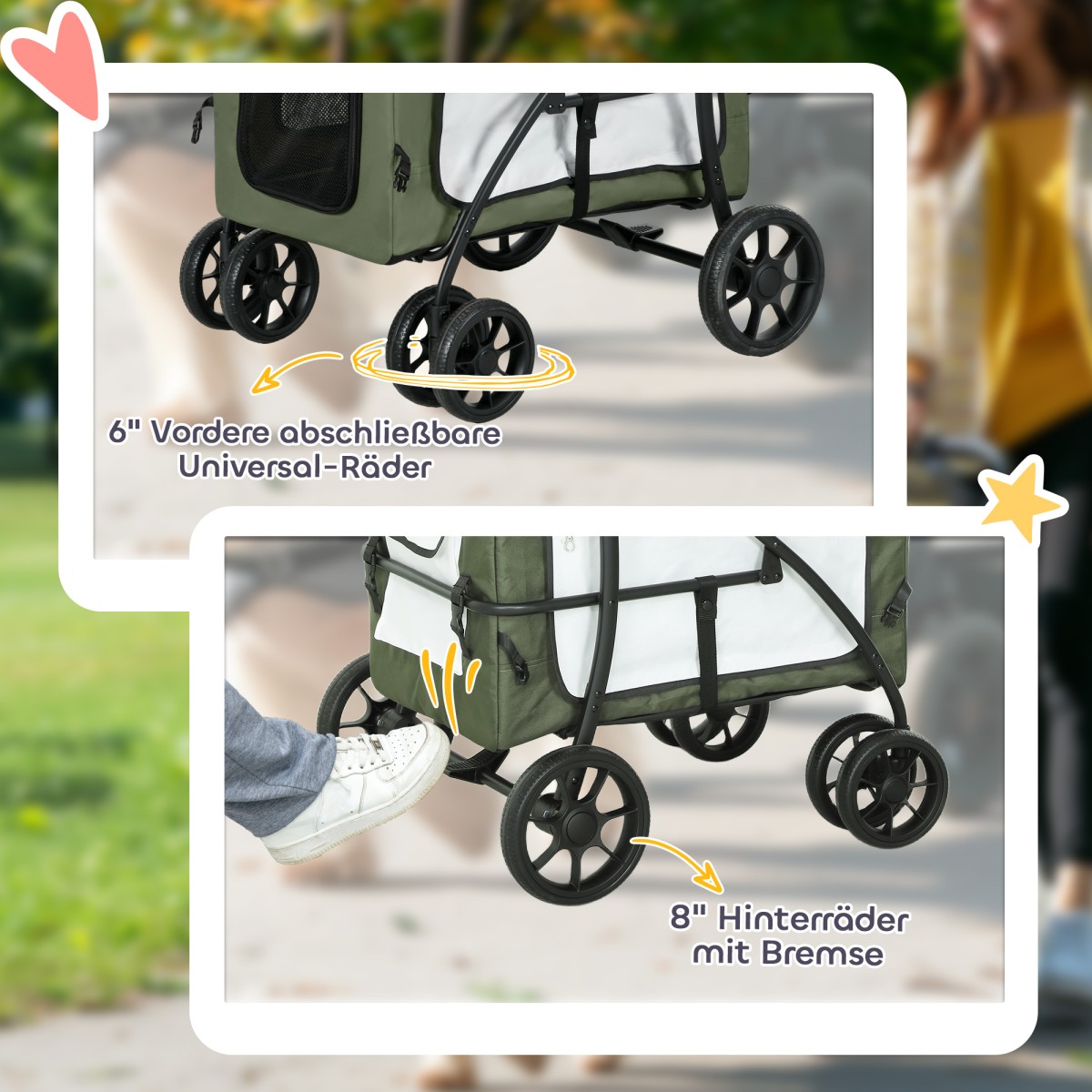 Dog Buggy Pet Buggy Dog Cart Πτυσσόμενο αφαιρούμενο καλάθι 81 x 58 x 97,5 cm Μαύρο + Σκούρο Πράσινο + Λευκό