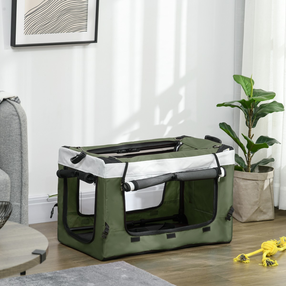 Dog Buggy Pet Buggy Dog Cart Πτυσσόμενο αφαιρούμενο καλάθι 81 x 58 x 97,5 cm Μαύρο + Σκούρο Πράσινο + Λευκό