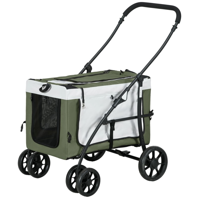 Dog Buggy Pet Buggy Dog Cart Πτυσσόμενο αφαιρούμενο καλάθι 81 x 58 x 97,5 cm Μαύρο + Σκούρο Πράσινο + Λευκό