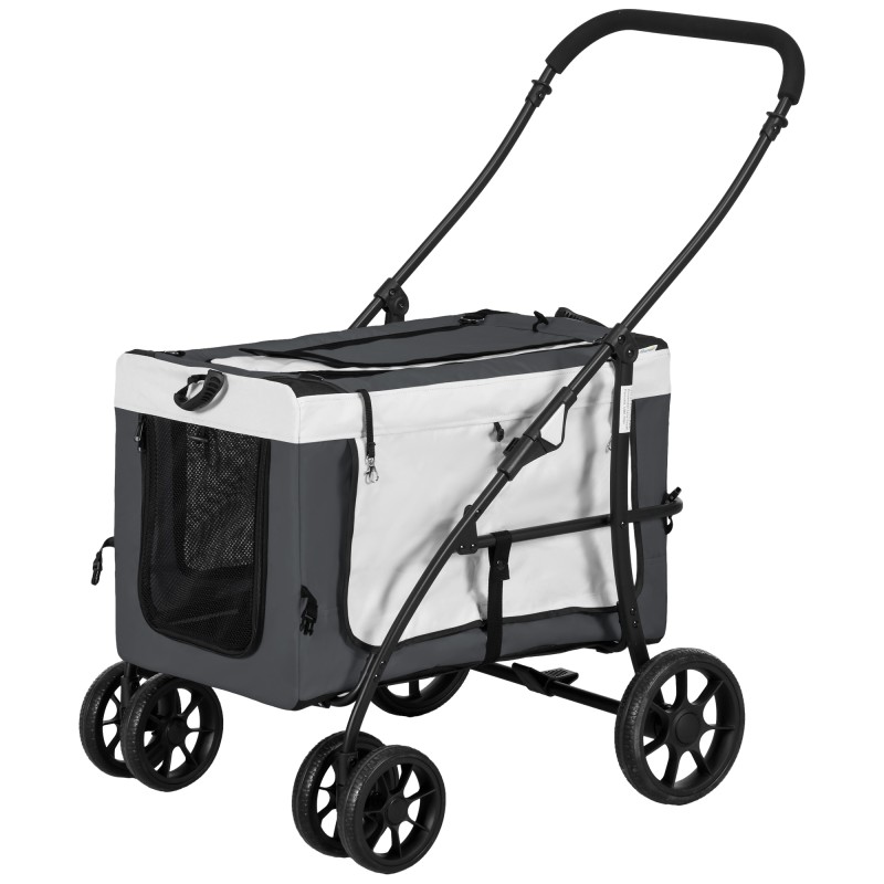 Buggy για σκύλους κατοικίδιο ζώο καροτσάκι έως 10 κιλά πτυσσόμενο αποσπώμενο καλάθι 81 x 58 x 97,5 cm μαύρο + γκρι + λευκό