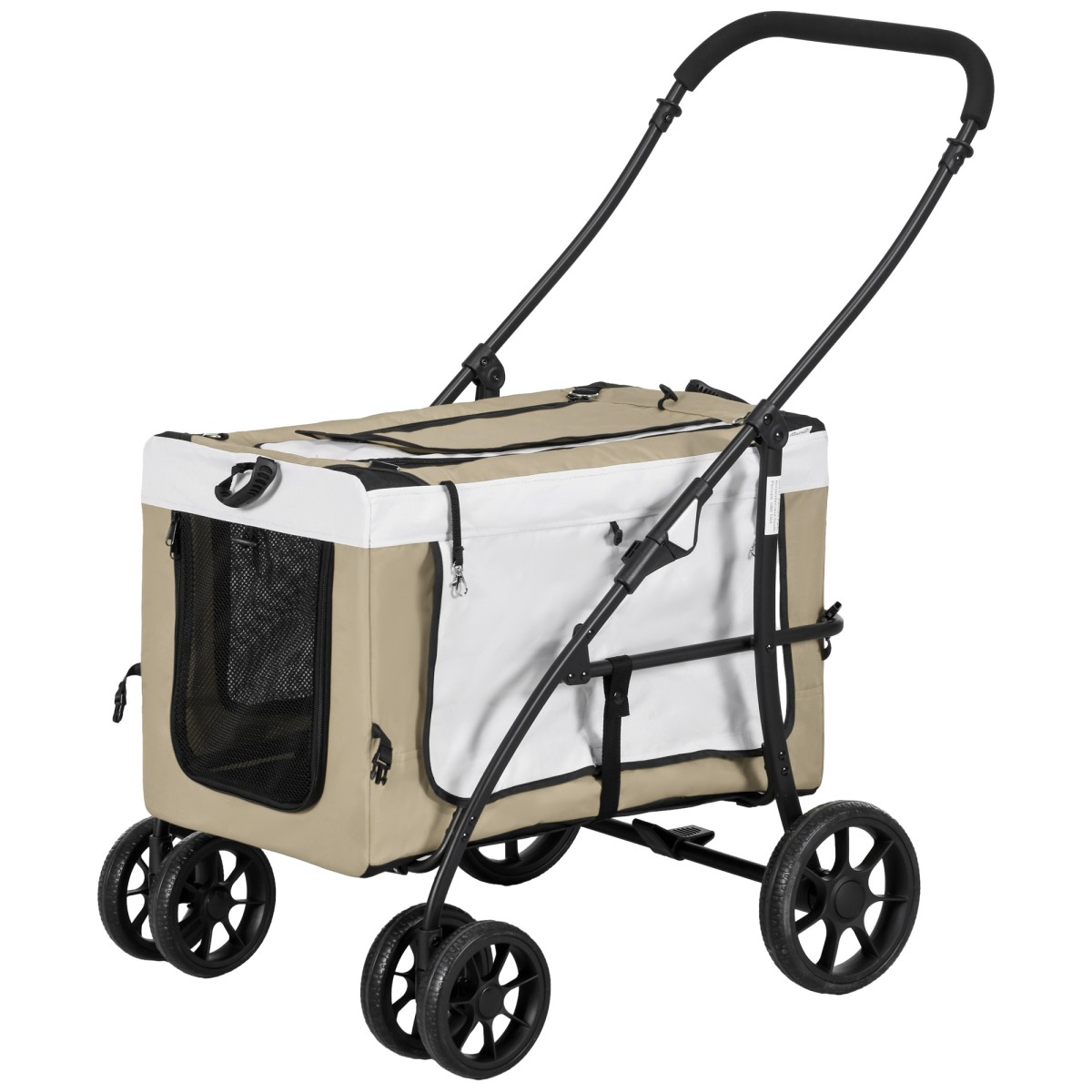 Dog Buggy Pet Καροτσάκι σκύλου με πτυσσόμενο αφαιρούμενο καλάθι 81 x 58 x 97,5 cm Μαύρο+Χακί+Λευκό