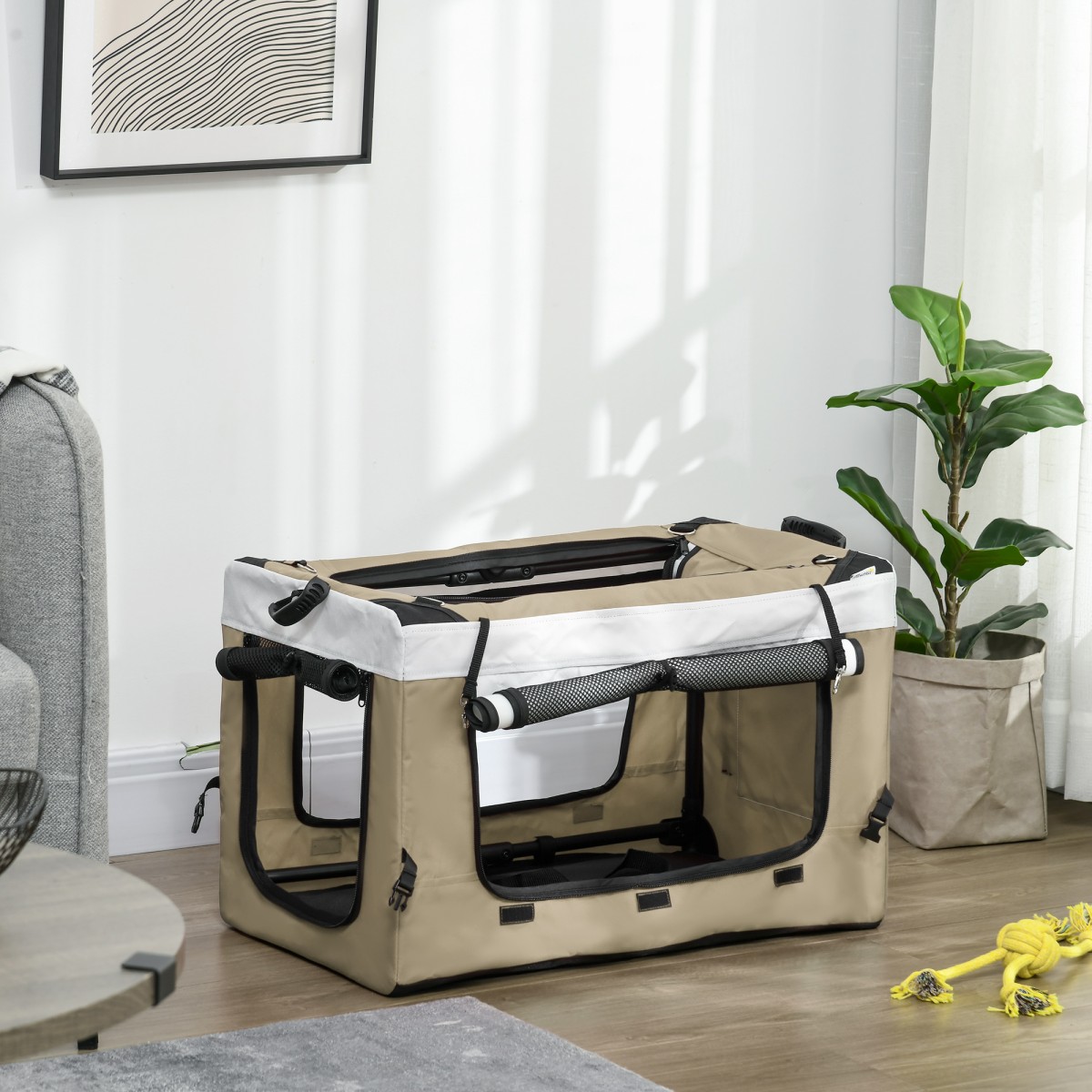 Dog Buggy Pet Καροτσάκι σκύλου με πτυσσόμενο αφαιρούμενο καλάθι 81 x 58 x 97,5 cm Μαύρο+Χακί+Λευκό