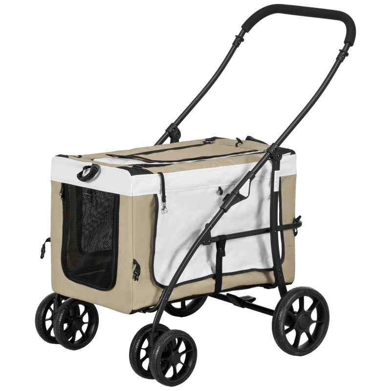 Dog Buggy Pet Καροτσάκι σκύλου με πτυσσόμενο αφαιρούμενο καλάθι 81 x 58 x 97,5 cm Μαύρο+Χακί+Λευκό