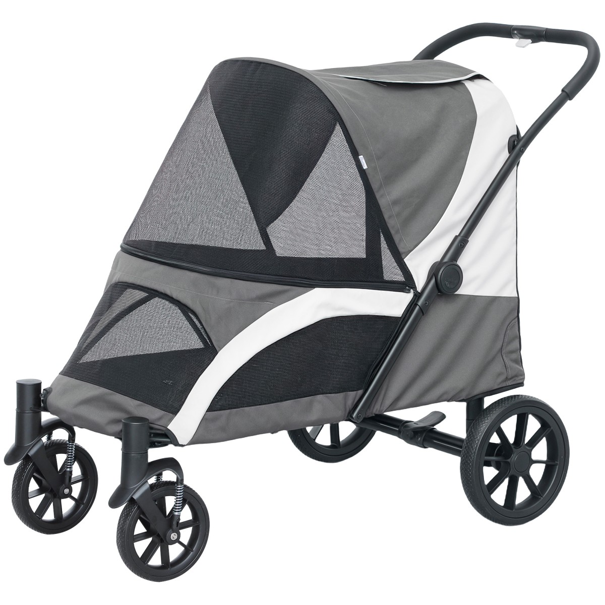 Καρότσι σκύλου, Πτυσσόμενο Buggy σκύλου για Μεσαίους σκύλους, Καροτσάκι κατοικίδιων ζώων με 4 ρόδες, Λουράκια ασφαλείας Φρένα Σκούρο Γκρι