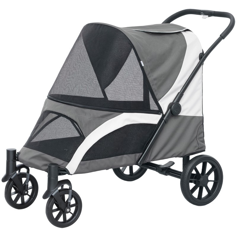 Καρότσι σκύλου, Πτυσσόμενο Buggy σκύλου για Μεσαίους σκύλους, Καροτσάκι κατοικίδιων ζώων με 4 ρόδες, Λουράκια ασφαλείας Φρένα Σκούρο Γκρι