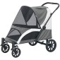 Καρότσι σκύλου, Πτυσσόμενο Buggy σκύλου για Μεσαίους σκύλους, Καροτσάκι κατοικίδιων ζώων με 4 ρόδες, Λουράκια ασφαλείας Φρένα Σκούρο Γκρι