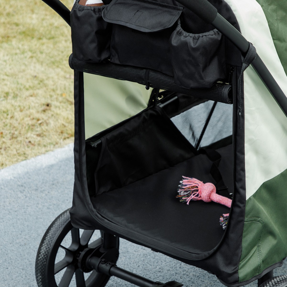Καρότσι σκύλου, Πτυσσόμενο Dog Buggy για μεσαίου μεγέθους σκύλους, καροτσάκι κατοικίδιων ζώων με 4 ρόδες, λουριά ασφαλείας Φρένα σκούρο πράσινο