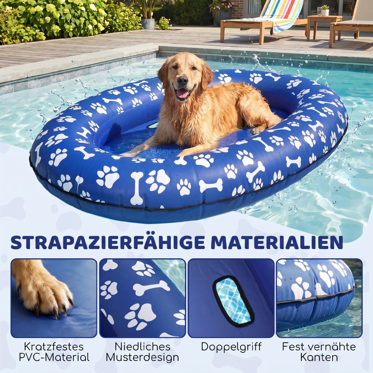 Φουσκωτό Dinghy Dog Πτυσσόμενο Floating Water Mat Dog με λαβή για σκύλους έως 40kg 155x104x25cm Μπλε