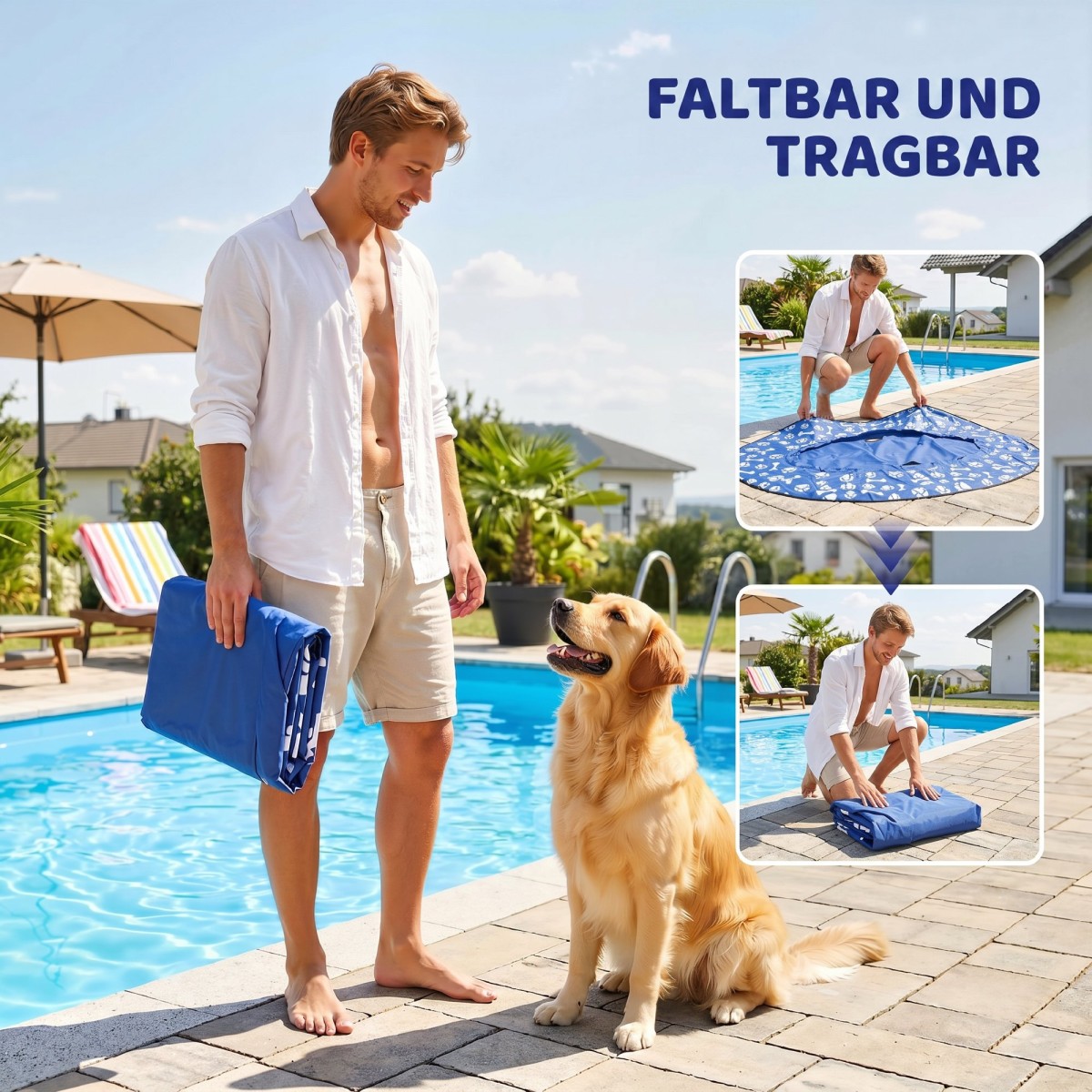 Φουσκωτό Dinghy Dog Πτυσσόμενο Floating Water Mat Dog με λαβή για σκύλους έως 40kg 155x104x25cm Μπλε