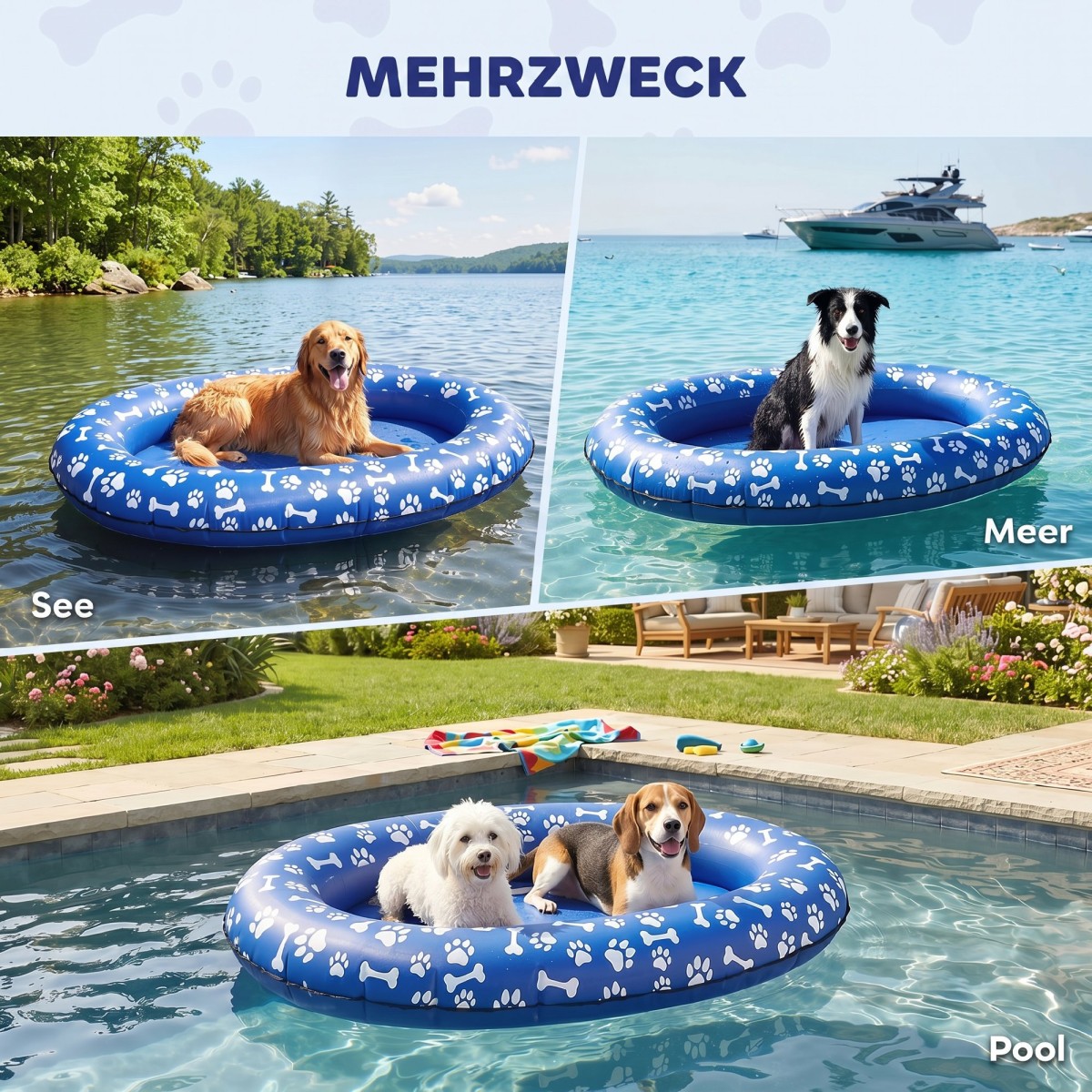 Φουσκωτό Dinghy Dog Πτυσσόμενο Floating Water Mat Dog με λαβή για σκύλους έως 40kg 155x104x25cm Μπλε