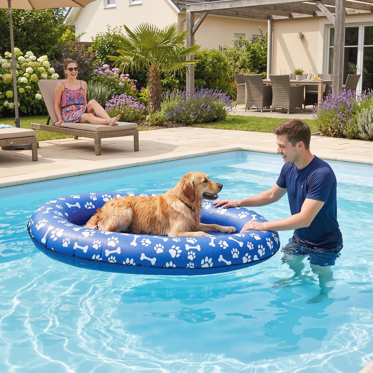 Φουσκωτό Dinghy Dog Πτυσσόμενο Floating Water Mat Dog με λαβή για σκύλους έως 40kg 155x104x25cm Μπλε