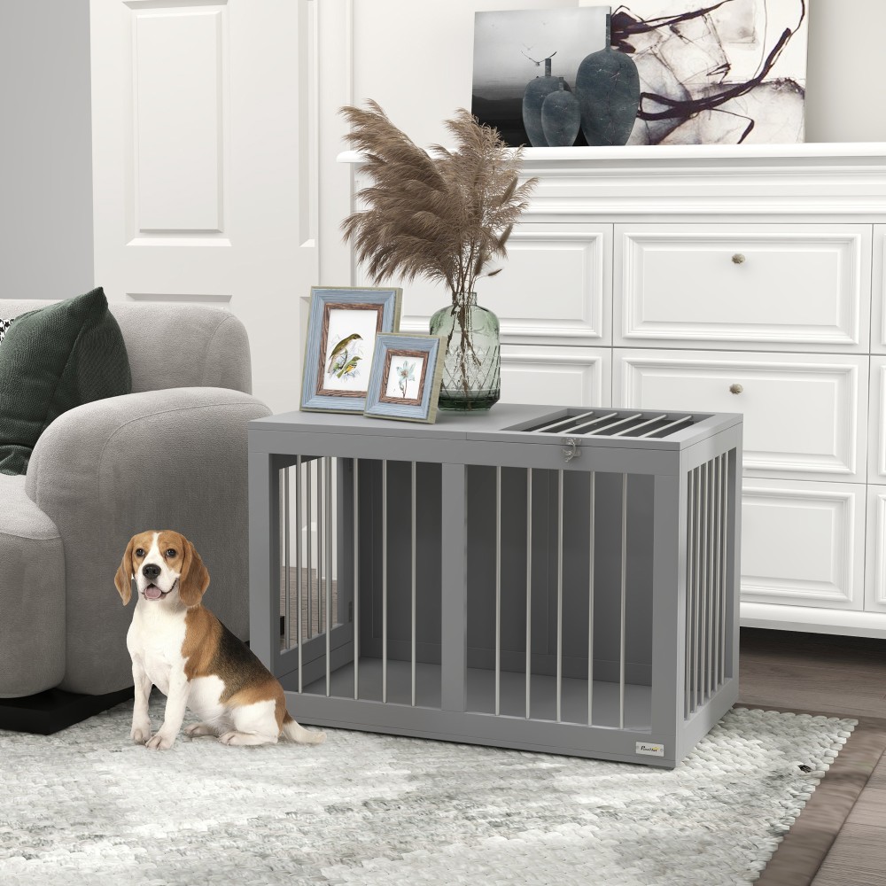 Dog Cage Dog Box Κουτί μεταφοράς σκύλου 2 Πόρτες που κλειδώνει Ατσάλινο πλέγμα 80cm x 50cm x 56,5cm Γκρι