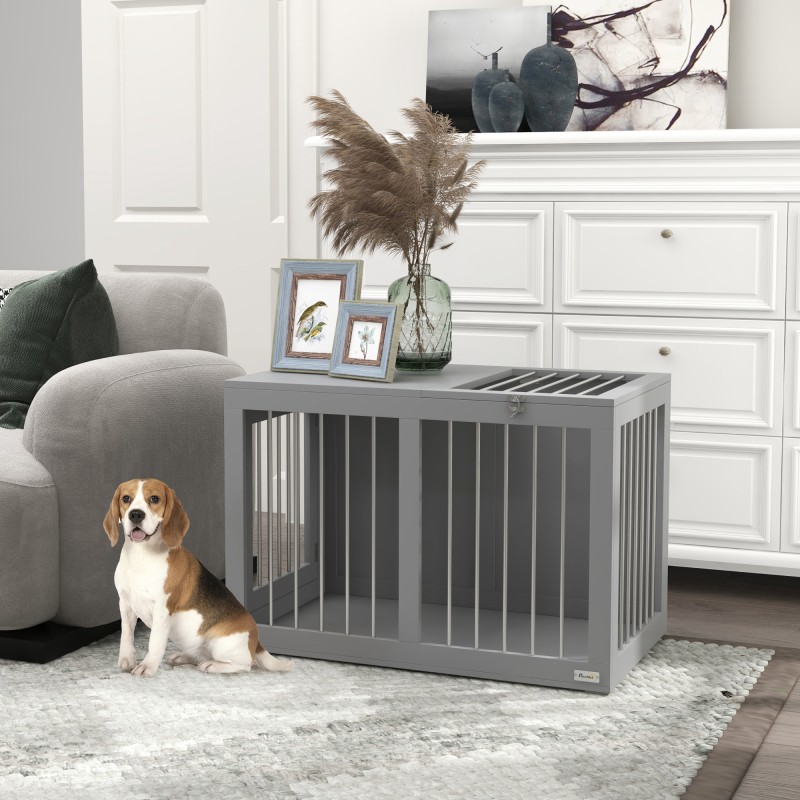 Dog Cage Dog Box Κουτί μεταφοράς σκύλου 2 Πόρτες που κλειδώνει Ατσάλινο πλέγμα 80cm x 50cm x 56,5cm Γκρι