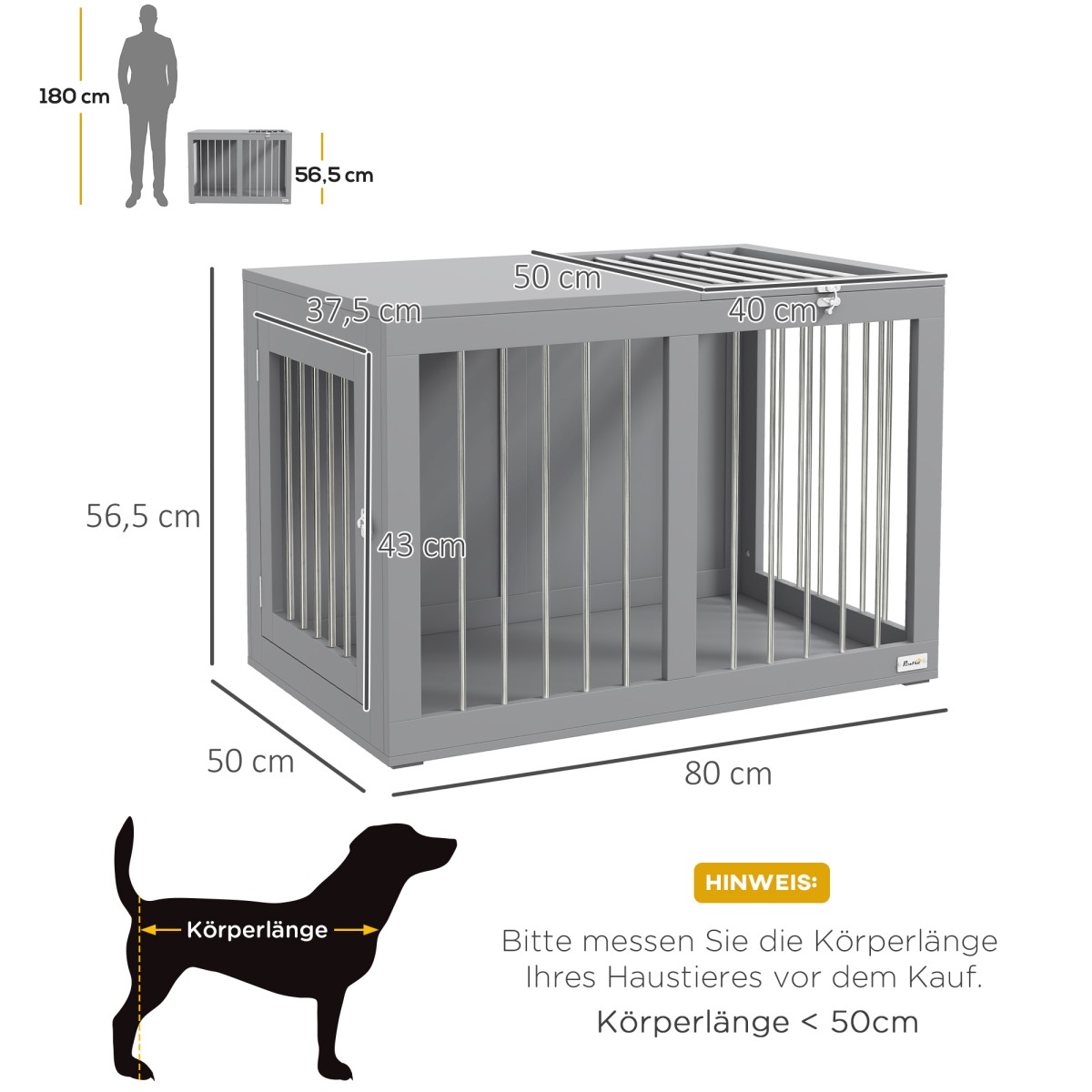Dog Cage Dog Box Κουτί μεταφοράς σκύλου 2 Πόρτες που κλειδώνει Ατσάλινο πλέγμα 80cm x 50cm x 56,5cm Γκρι