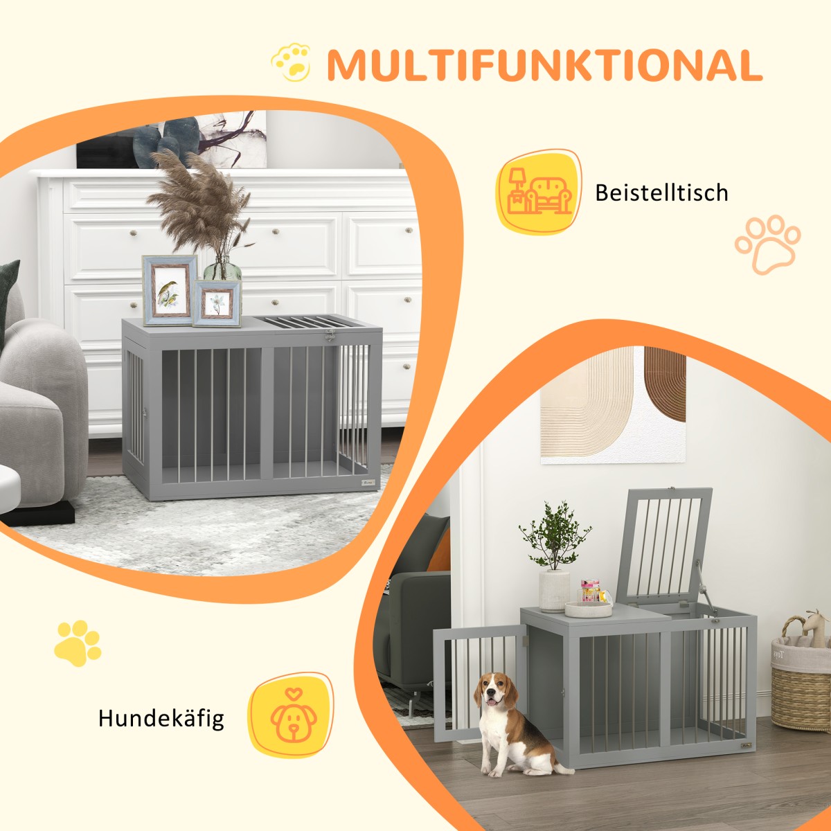 Dog Cage Dog Box Κουτί μεταφοράς σκύλου 2 Πόρτες που κλειδώνει Ατσάλινο πλέγμα 80cm x 50cm x 56,5cm Γκρι