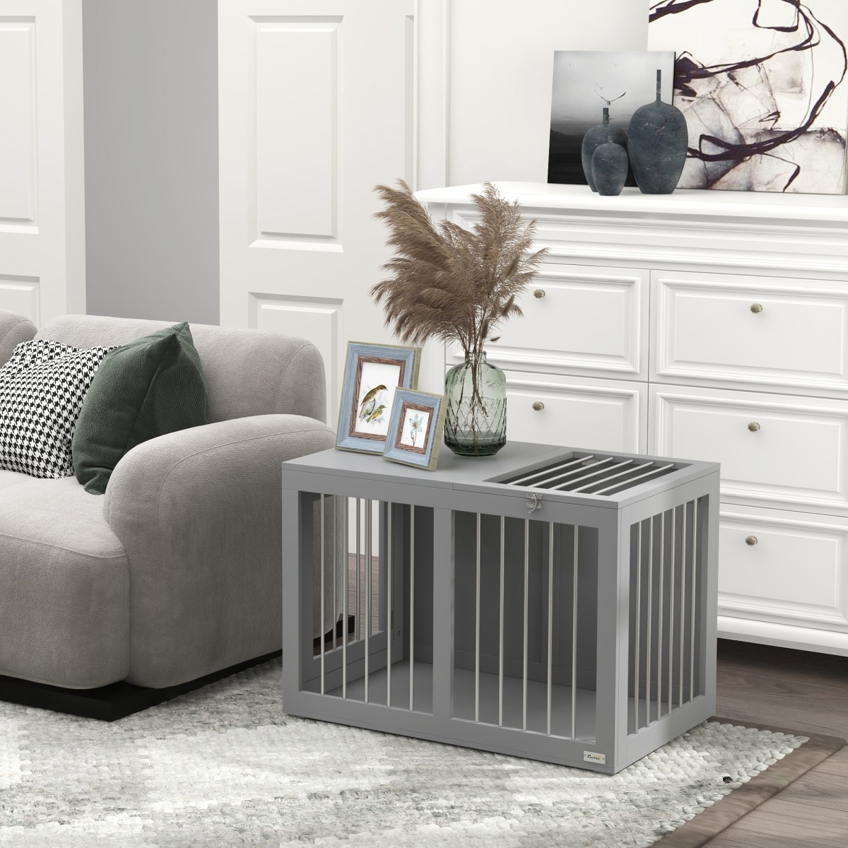 Dog Cage Dog Box Κουτί μεταφοράς σκύλου 2 Πόρτες που κλειδώνει Ατσάλινο πλέγμα 80cm x 50cm x 56,5cm Γκρι