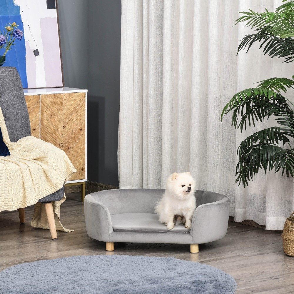 Καναπές Pet Dog Καναπές Σκύλος Κρεβάτι με Ολλανδικό Βελούδινο Αφρό Πόδι Σημύδας για Γάτες Σκύλοι 86 x 55 x 33 cm Ανοιχτό γκρι