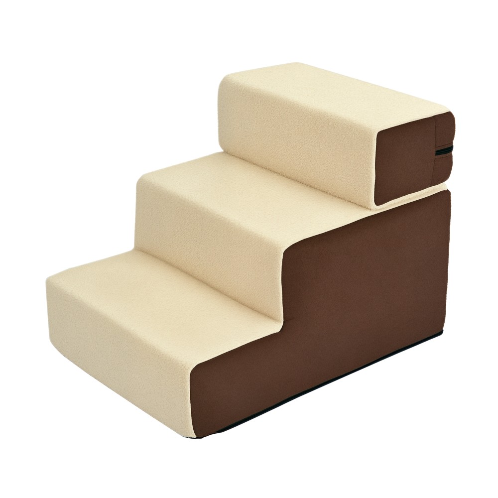 PawHut Σκαλοπάτια για Κατοικίδια Σκαλοπάτια Σκύλου Σκαλοπάτια Γάτας 3 Σκαλοπάτια για Γάτες και Σκύλους Βελούδο Μπεζ 54 x 40 x 39cm