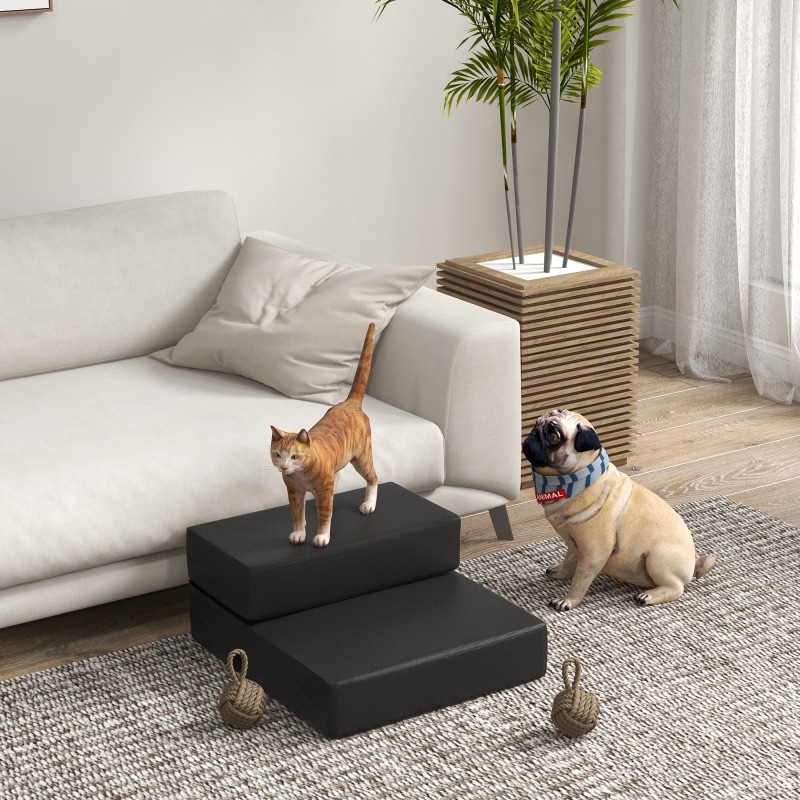 Pet Stairs Animal Pad 2 σκαλοπάτια Πτυσσόμενο μαξιλαράκι σκαλοπατιών σκύλου για γάτες και σκύλους Μαύρο L45 x W39 x H20 cm