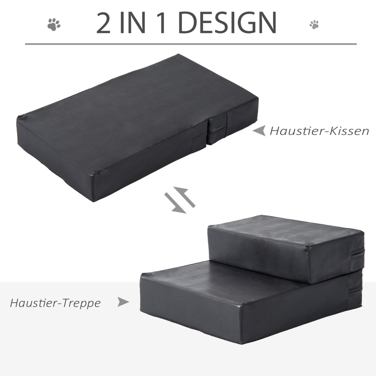 Pet Stairs Animal Pad 2 σκαλοπάτια Πτυσσόμενο μαξιλαράκι σκαλοπατιών σκύλου για γάτες και σκύλους Μαύρο L45 x W39 x H20 cm