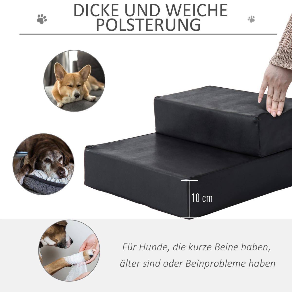 Pet Stairs Animal Pad 2 σκαλοπάτια Πτυσσόμενο μαξιλαράκι σκαλοπατιών σκύλου για γάτες και σκύλους Μαύρο L45 x W39 x H20 cm