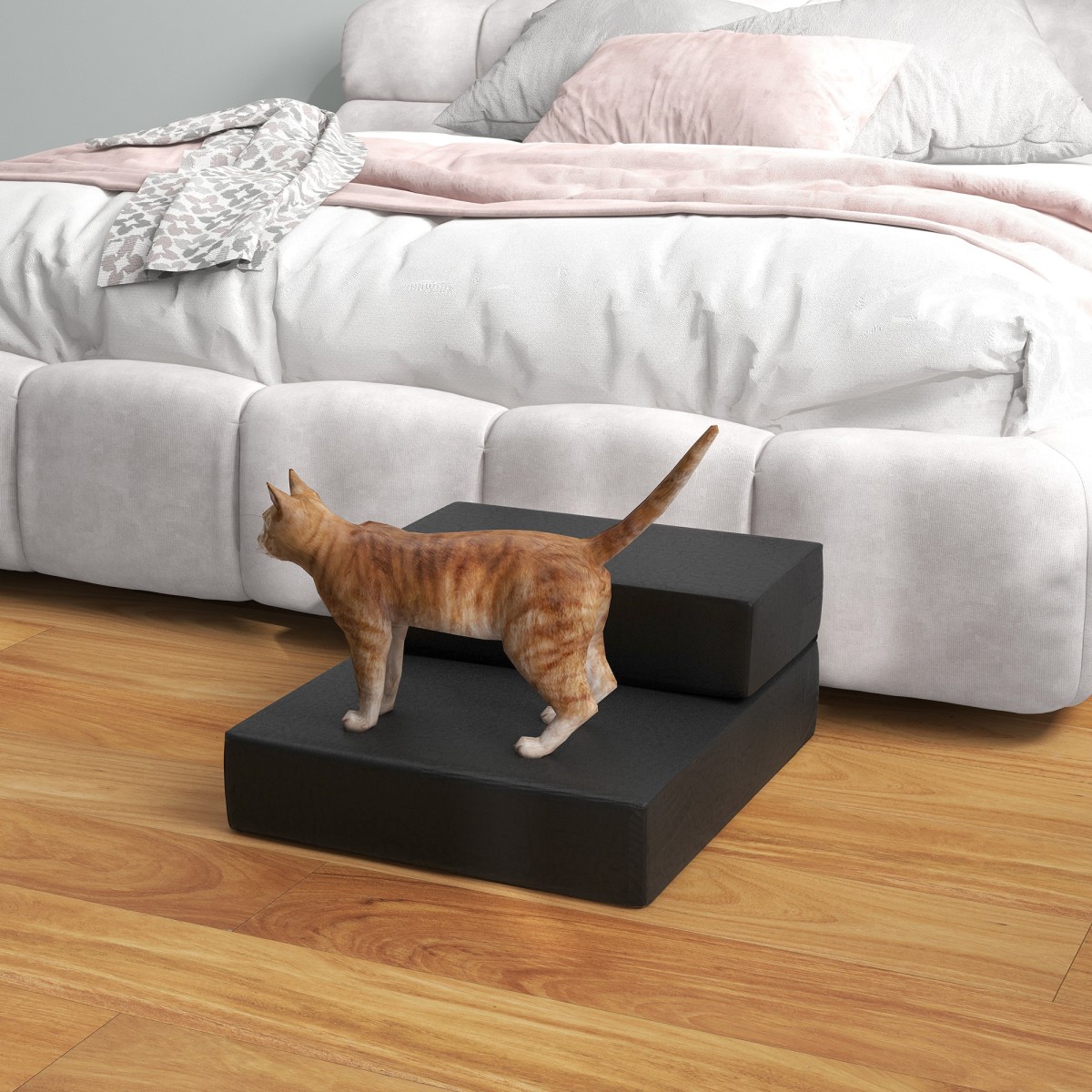 Pet Stairs Animal Pad 2 σκαλοπάτια Πτυσσόμενο μαξιλαράκι σκαλοπατιών σκύλου για γάτες και σκύλους Μαύρο L45 x W39 x H20 cm
