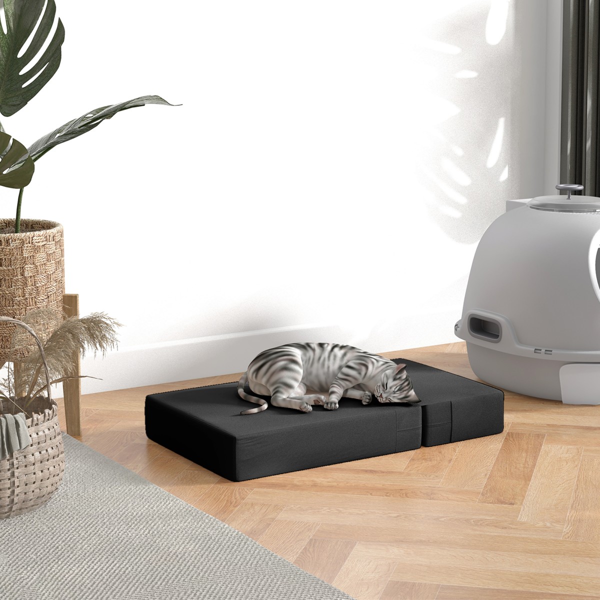 Pet Stairs Animal Pad 2 σκαλοπάτια Πτυσσόμενο μαξιλαράκι σκαλοπατιών σκύλου για γάτες και σκύλους Μαύρο L45 x W39 x H20 cm