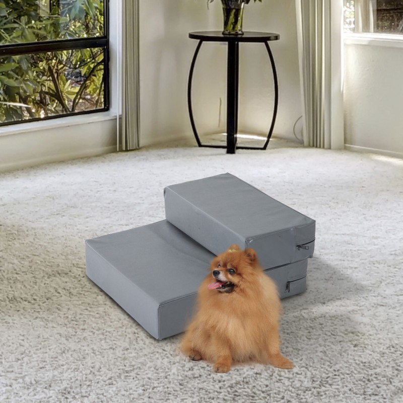 Pet Stairs Animal Pad 2 σκαλοπάτια Πτυσσόμενο έως 7 κιλά Σκάλες σκαλιών για γάτες και σκύλους Γκρι L45 x W39 x H20 cm