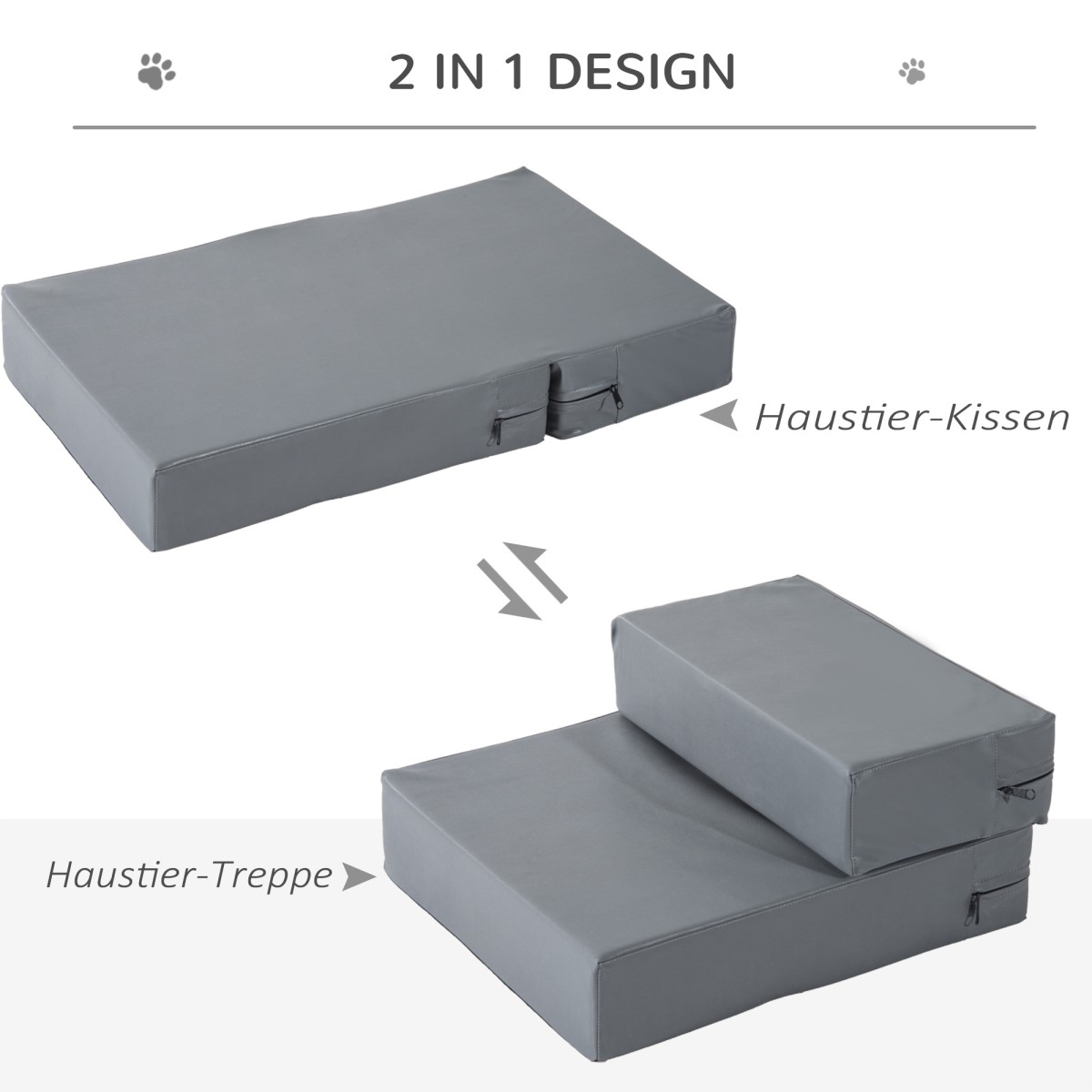 Pet Stairs Animal Pad 2 σκαλοπάτια Πτυσσόμενο έως 7 κιλά Σκάλες σκαλιών για γάτες και σκύλους Γκρι L45 x W39 x H20 cm