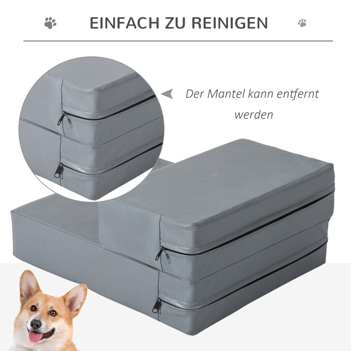 Pet Stairs Animal Pad 2 σκαλοπάτια Πτυσσόμενο έως 7 κιλά Σκάλες σκαλιών για γάτες και σκύλους Γκρι L45 x W39 x H20 cm