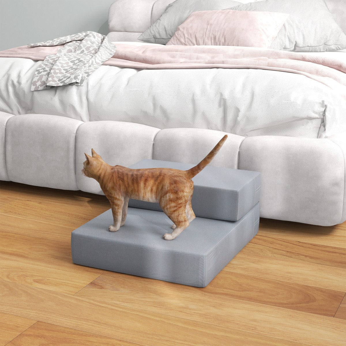 Pet Stairs Animal Pad 2 σκαλοπάτια Πτυσσόμενο έως 7 κιλά Σκάλες σκαλιών για γάτες και σκύλους Γκρι L45 x W39 x H20 cm