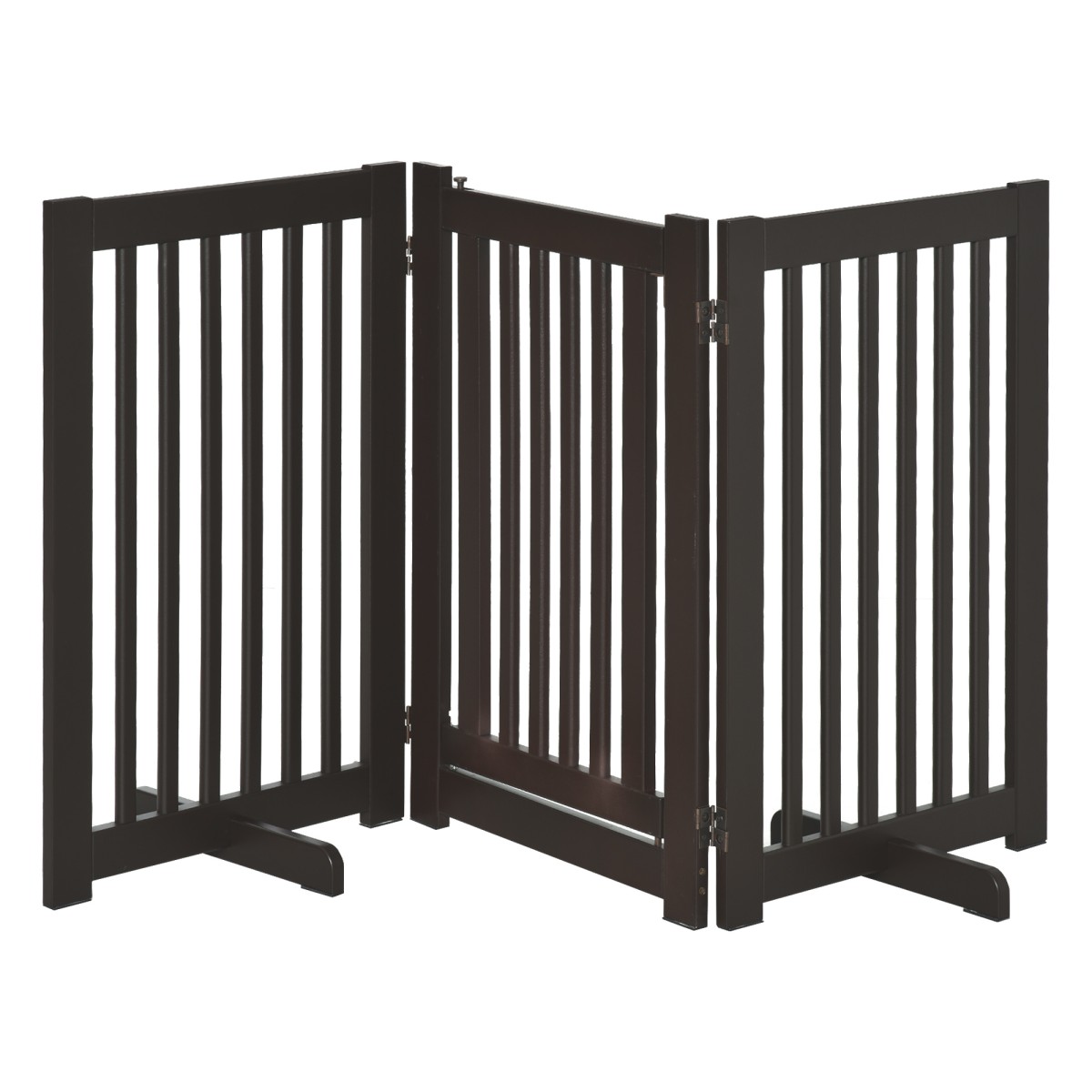 Ρυθμιζόμενη προστατευτική πύλη Dog Barrier Freestanding with Feed 155 x 76 cm Ξύλινη Πύλη Dog Πτυσσόμενη Πύλη Σκάλας για Σκάλες, Πόρτες, Κουζίνα, Διάδρομος, 3 Πάνελ, Σκούρο Καφέ